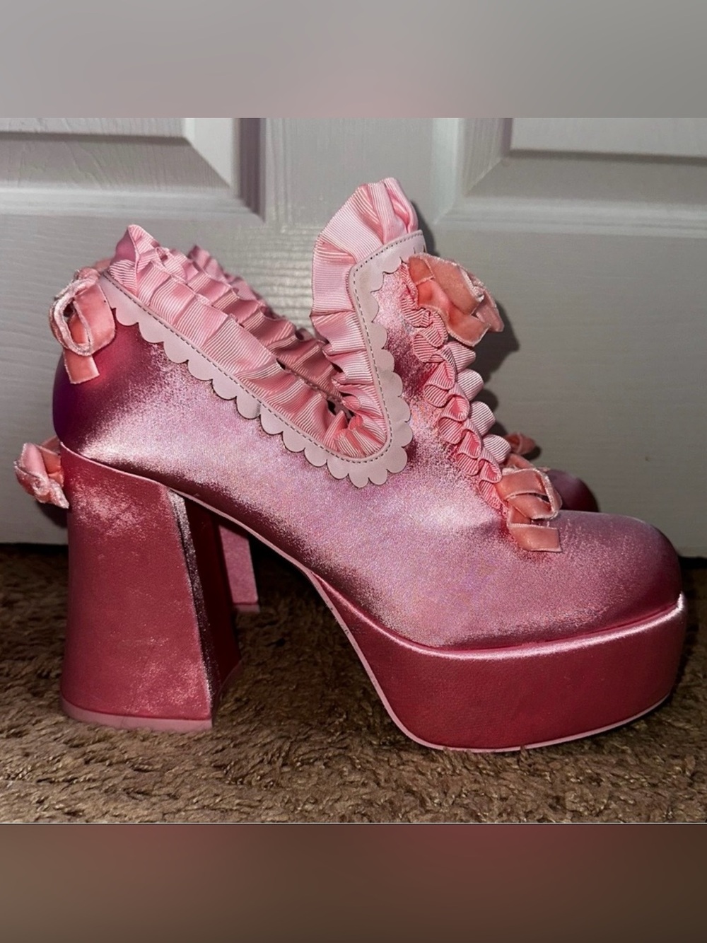 Trickz N Treatz Dolls Kill Pink Ruffle Shoes BISOU BABY Platform Heels 9 Marie - Picture 2 of 16